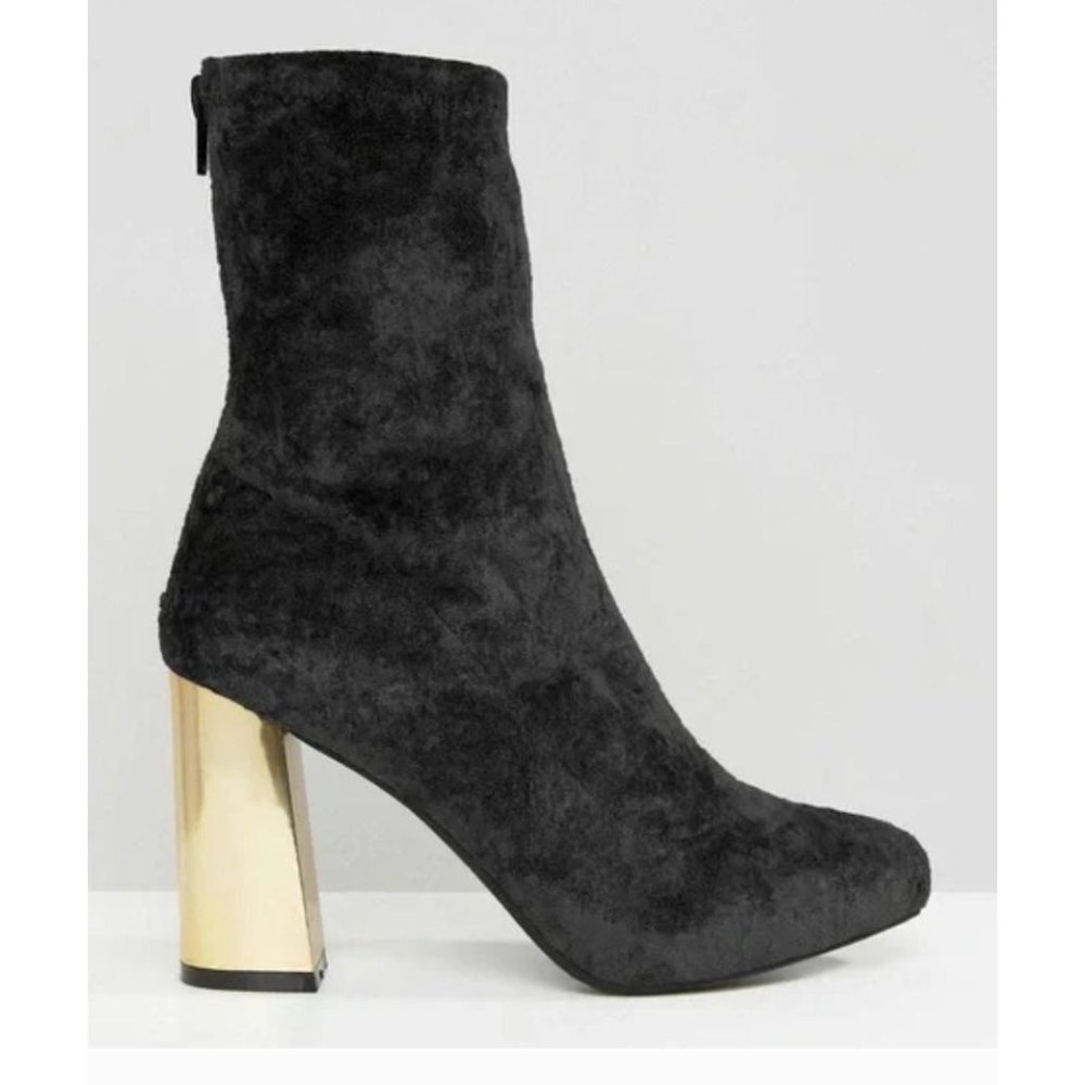 Missguided Womens Sock Boots Sz 9 Gray  Crushed Velvet Block Heel Mid Calf